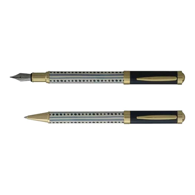3219918262722-Enzo Varini Palazzo Maiolica - Parure de stylo à bille et stylo plume - acier bleu et dor-P_405157281_1-0