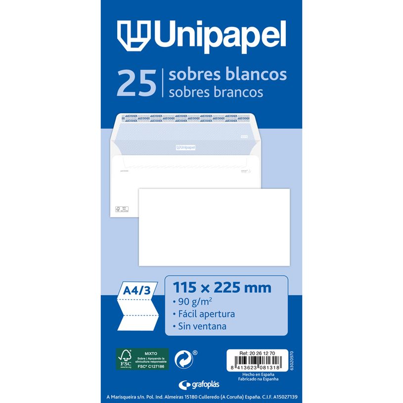 8413623081318-Unipapel - Enveloppe - 115 x 225 mm - portefeuille - côté ouvert - auto-adhésif (peler et-P_405165190_1-0