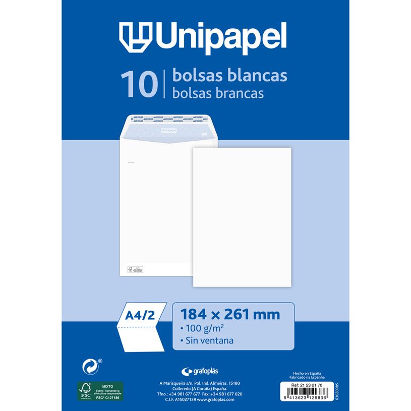 8413623129836-Unipapel - Enveloppe - 184 x 261 mm - portefeuille - extrémité ouverte - auto-adhésif (peler et-P_405165202_1-0