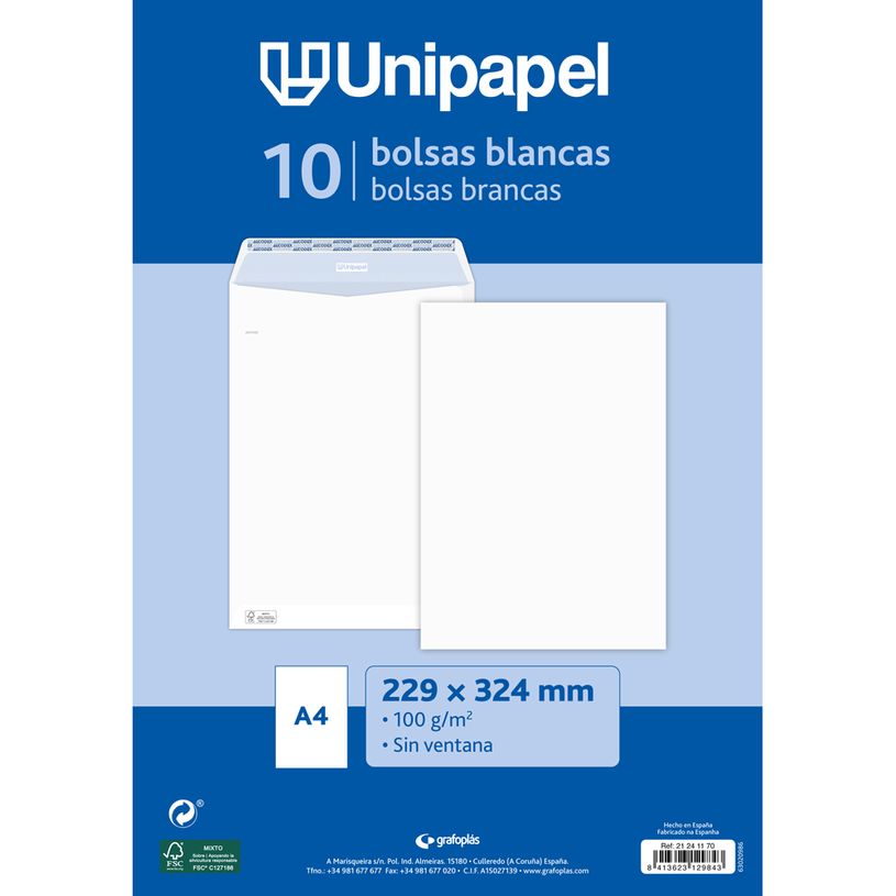 8413623129843-Unipapel - Enveloppe - 229 x 324 mm - portefeuille - extrémité ouverte - auto-adhésif (peler et-P_405165203_1-0