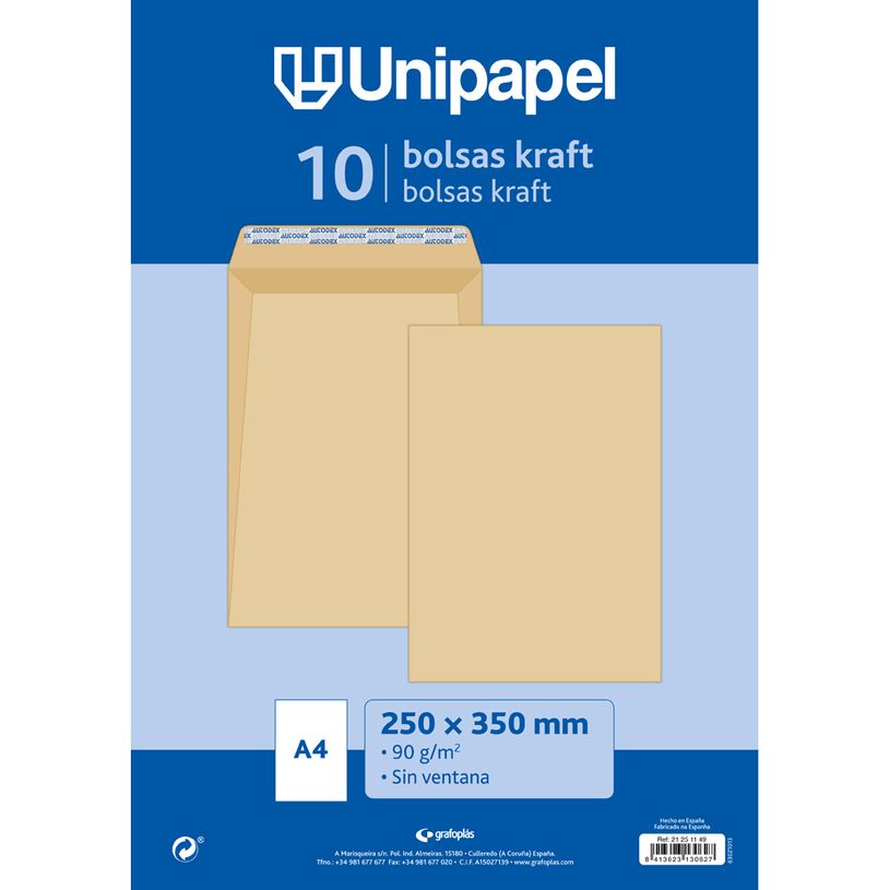 8413623130627-Unipapel - Sac d'expédition - 250 x 350 mm - portefeuille - extrémité ouverte - auto-adhésif (-P_405165210_1-0