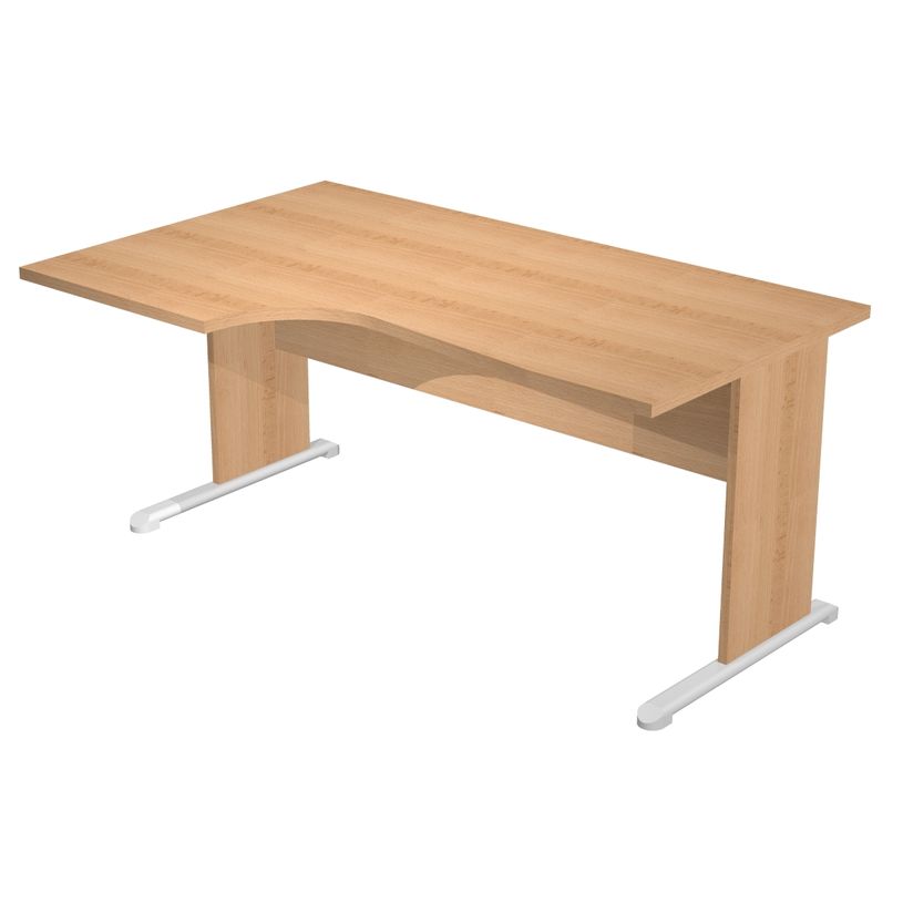 7331920000942-Bureau compact Trend - L160 cm - retour à gauche - pieds bois - plateau imitation hêtre - (pied de renfort obligat-P_405165634_1-0