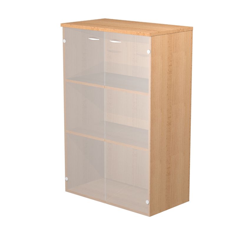 7331920002403-Bibliothèque mi-haute Trend - L80xP35xH120 cm - 2 portes en verre dépoli - imitation hê-P_405165850_1-0
