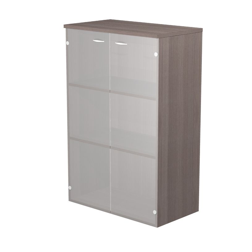 7331920002441-Bibliothèque mi-haute Trend - L80xP35xH120 cm - 2 portes en verre dépoli - imitation fr