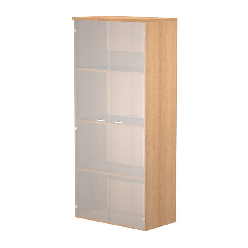 7331920002472-Bibliothèque haute Trend - L80xP35xH180 cm - 2 portes en verre dépoli - imitation hêtre-P_405165857_1-0
