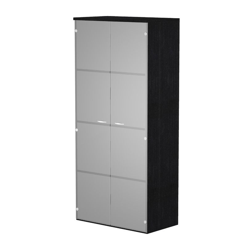 7331920002489-Bibliothèque haute Trend - L80xP35xH180 cm - 2 portes en verre dépoli - imitation frêne-P_405165858_1-0