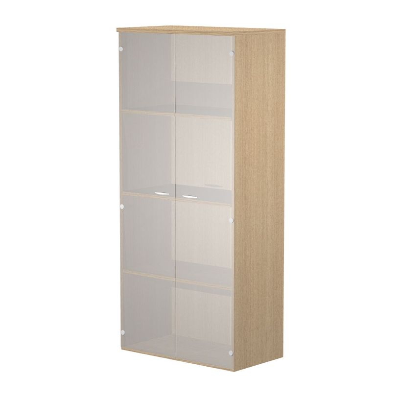 7331920002502-Bibliothèque haute Trend - L80xP35xH180 cm - 2 portes en verre dépoli - imitation chêne-P_405165860_1-0