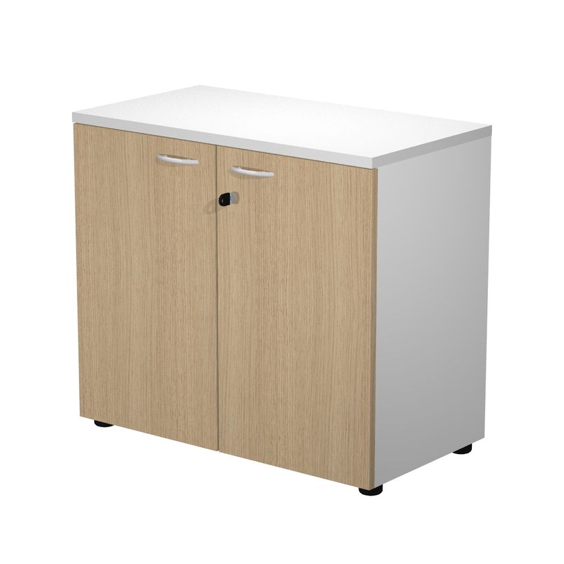7331920002571-Bibliothèque basse Trend - L80xP44xH72 cm - 2 portes en mélaminé imitation chêne avec -P_405165867_1-0