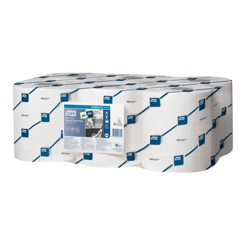 3133200063227-Tork Reflex Plus M4 - Lingettes nettoyantes - 450 feuilles - blanc - pack de 6-P_405165944_1-2
