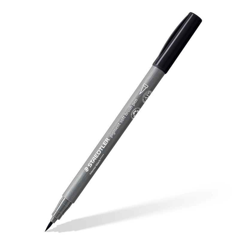 4007817098639-STAEDTLER Pigment soft brush 372 - 6 feutres pointe pinceau souple - gris & noir assortis-P_405177293_4-2