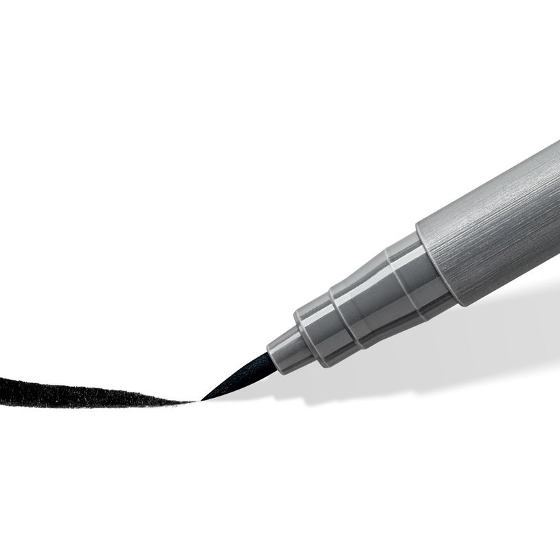 4007817098639-STAEDTLER Pigment soft brush 372 - 6 feutres pointe pinceau souple - gris & noir assortis-P_405177293_5-3