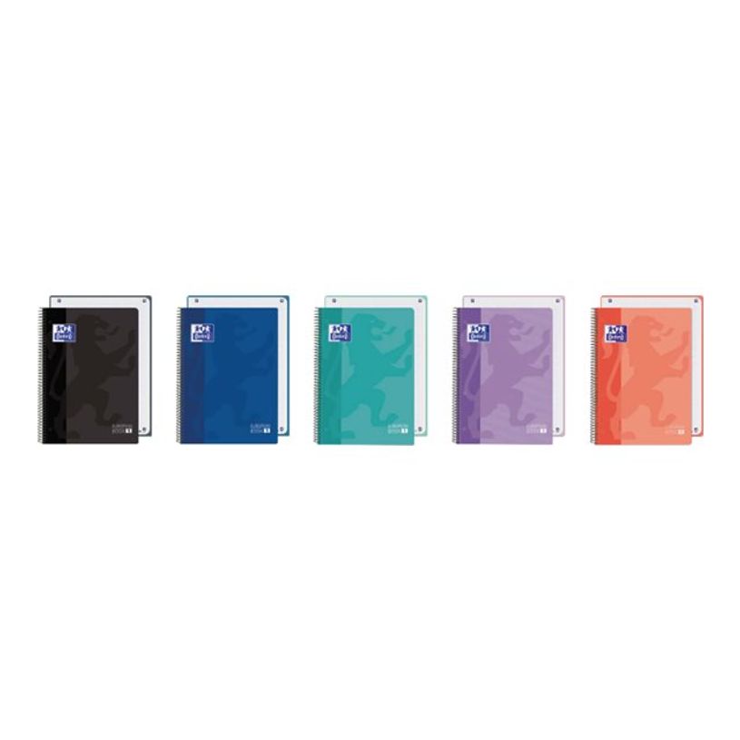 8412771053321-Oxford School Classic Europeanbook 1 - Cahier de notes - reliure à spirale - A4 Plus - 80 feuilles / 160 pages - petits carreaux - noir, mauve, corail, menthe glacée, bleu -P_405187933_1-0