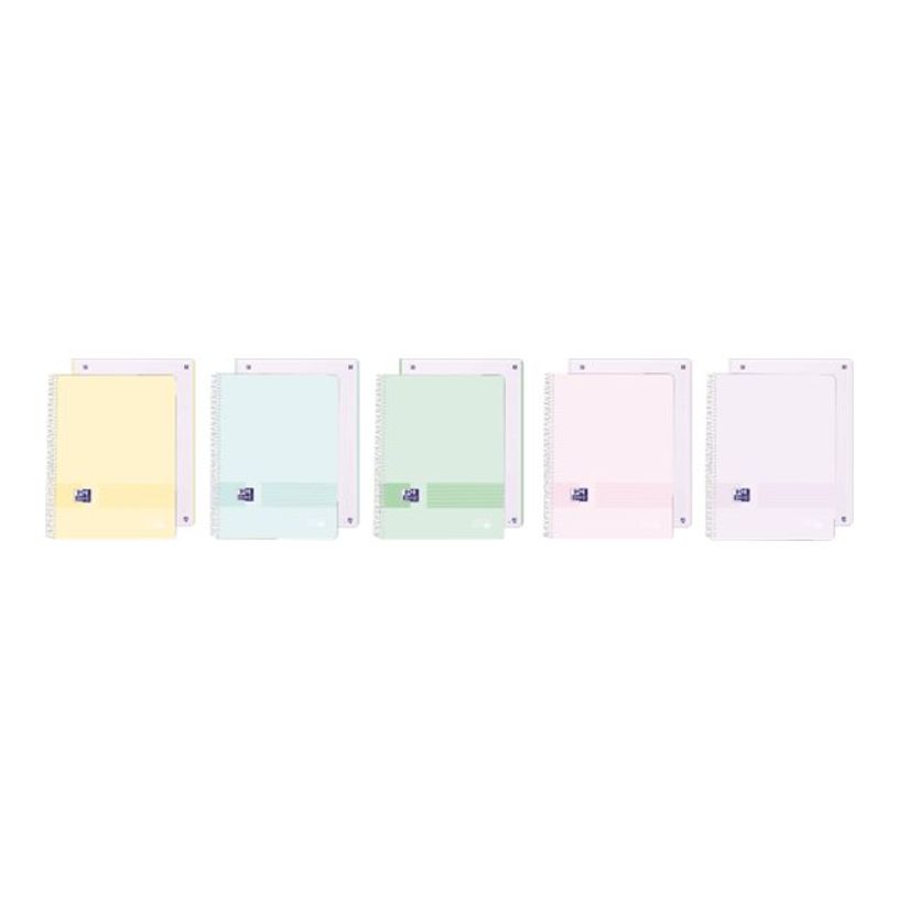 8412771051471-Oxford Live & Go European Book - Cahier de notes - reliure à spirale - A4 Plus - 80 feuilles / 160 pages - petits carreaux - pastel yellow, bleu pastel, pastel menthe glacée, rose pastel, pastel-P_405187935_1-0