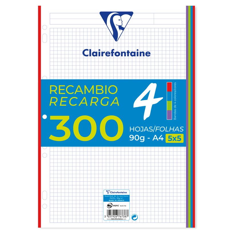3037926767387-Clairefontaine - feuilles simples A4 - 300 pages - petits carreaux (5x5 mm) - perforées --P_405188457_1-0