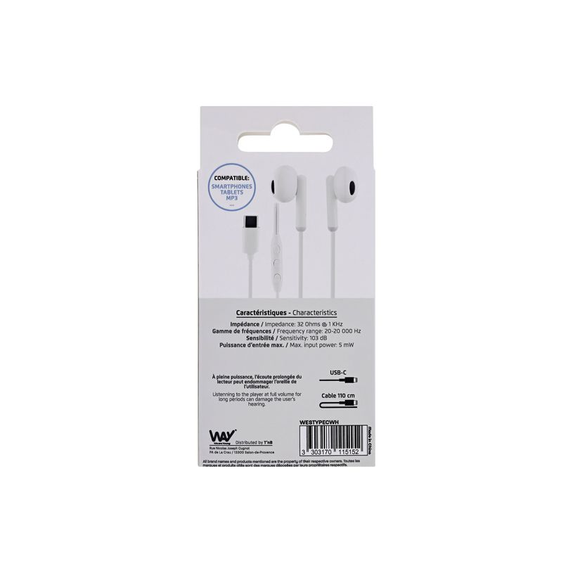 3303170115152-T'nB WAY - Écouteurs filaire avec micro - blanc-P_405224273_4-3