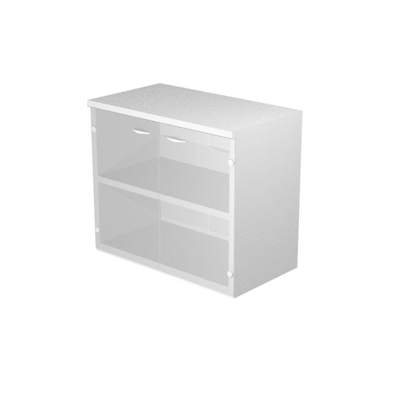 0404052257670-Bibliothèque basse Trend - L80xP44xH72 cm - 2 portes en verre dépoli - gris--0