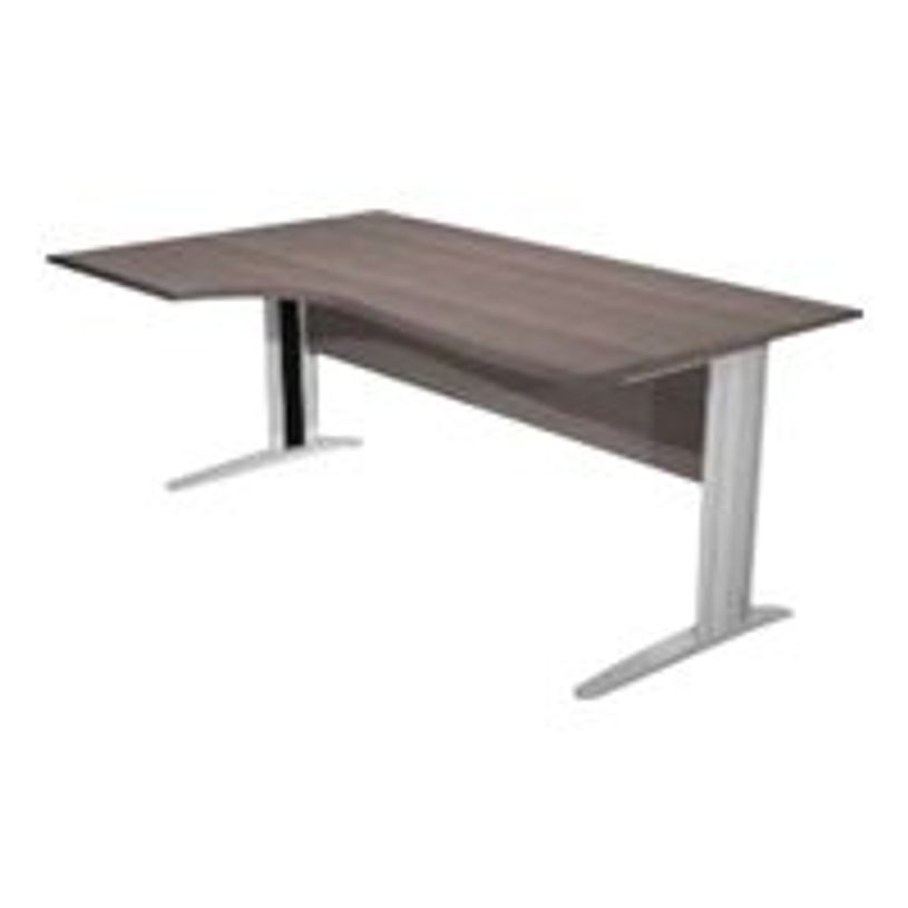 0404052257243-Bureau compact Trend - L160 cm - retour à gauche - Pieds métals alu - plateau imitation frêne noir - (pied de renfort obligat-P_405225724_1-0