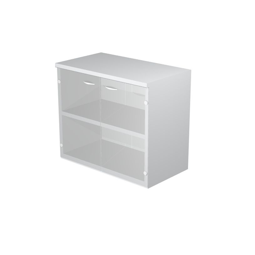 0404052257854-Bibliothèque mi-haute Trend - L80xP44xH120 cm - 2 portes en verre dépoli - gris-P_405225785_1-0