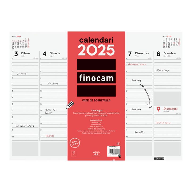 8422952380788-Finocam Vade - Planificateur - de bureau - 2025 - neutre - semainier - 420 x 310 mm - dat