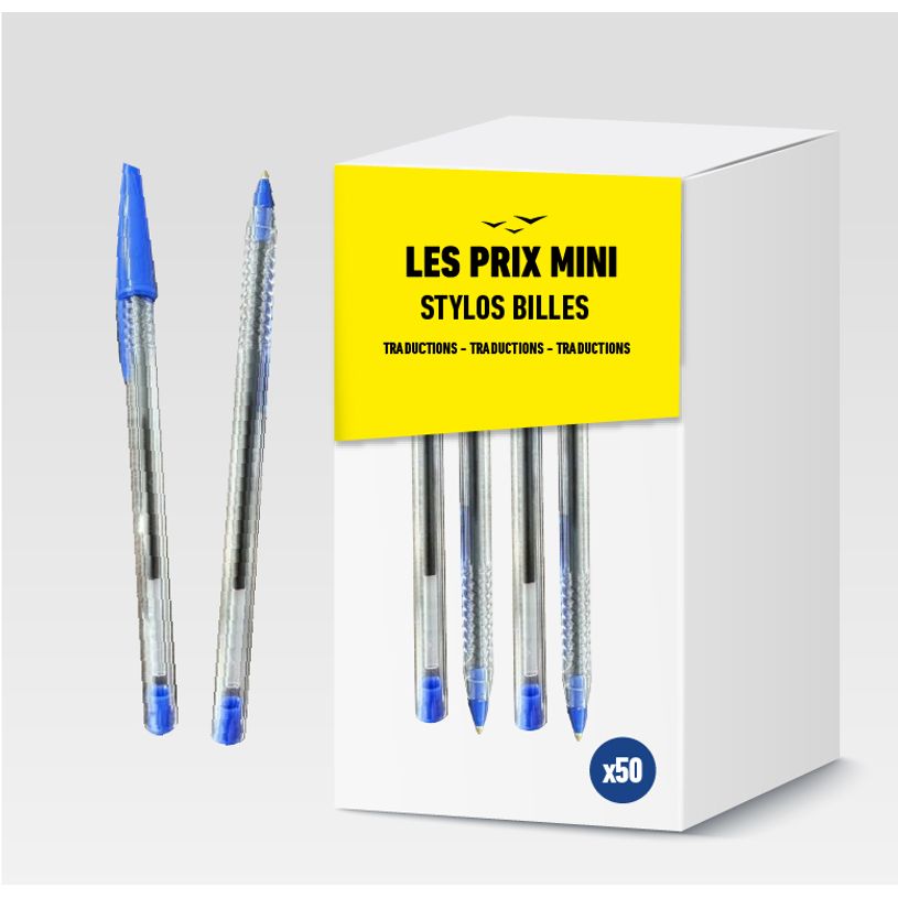3539012005378-Les Prix Mini - 50 Stylos bille bleu - pointe conique de 1 mm  -P_405234814_1-0