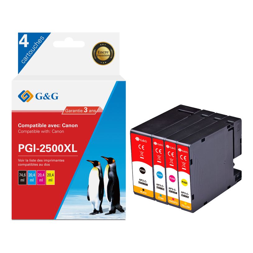 6937173407319-Cartouche compatible Canon PGI-2500XL - Pack de 4 - noir, cyan, magenta, jaune - G&G-P_405242949_1-0