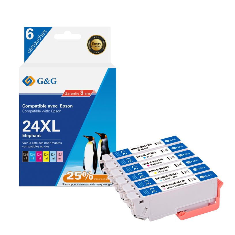 6937173407418-Cartouche compatible Epson 24XL Eléphant - Pack de 4 - magenta, cyan, magenta, jaune - G&-P_405242986_1-0