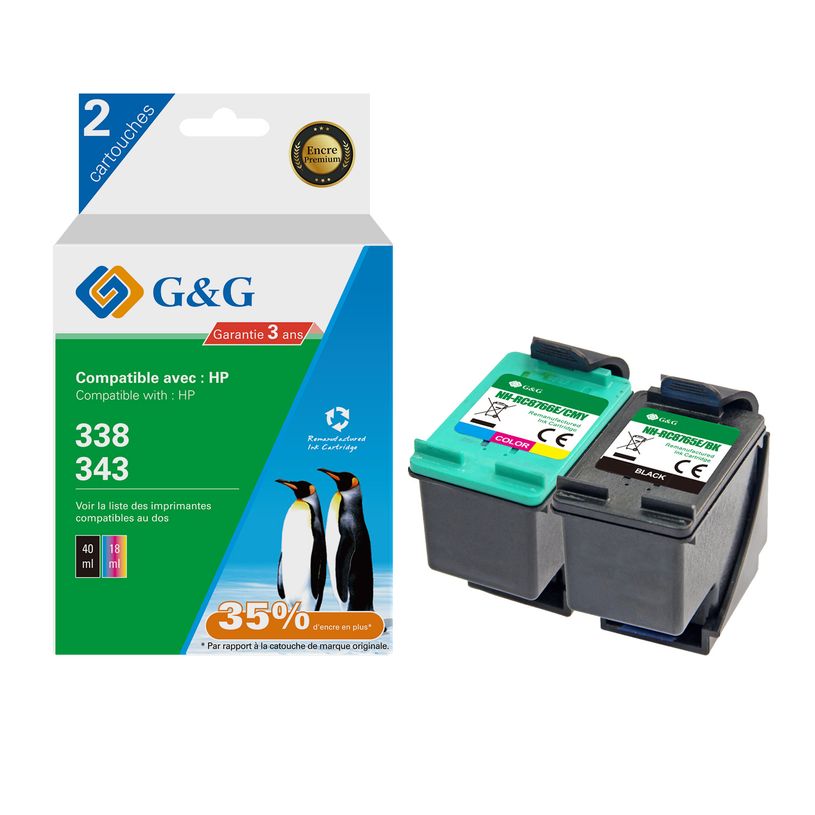 6937173407821-Cartouche compatible HP 338/343 - Pack de 2 - noir, cyan, magenta, jaune - G&G-P_405243036_1-0