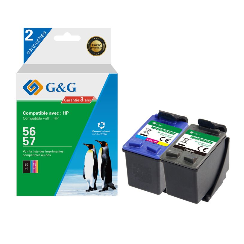 6937173407876-Cartouche compatible HP 56/57 - Pack de 2 - noir, cyan, magenta, jaune - G&G-P_405243040_1-0
