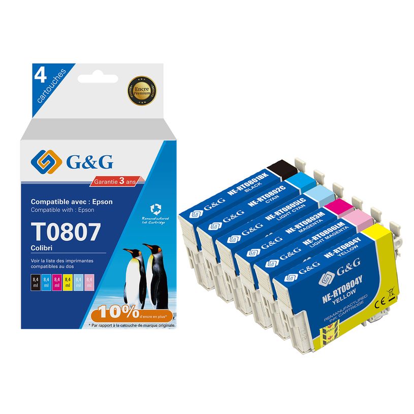 6937173407883-Cartouche compatible Epson T0807 Colibri - Pack de 4 - noir, cyan, magenta, jaune - G&G-P_405243601_1-0