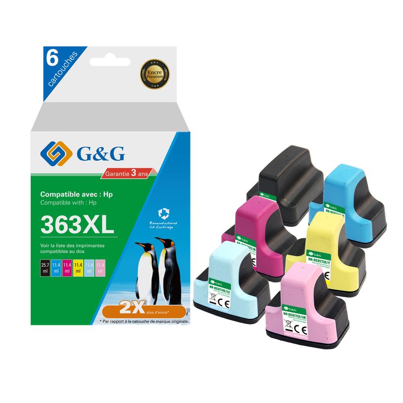 6937173407890-Cartouche compatible HP 363 - Pack de 4 - noir, cyan, magenta, jaune, magenta clair, cyan -P_405243602_1-0