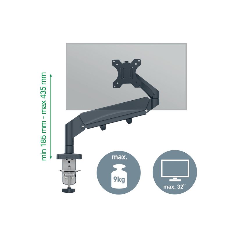 4002432134663-Leitz Ergo - Bras pour écran simple- 17"- 32"- faible encombrement - Métal - Gris fonc