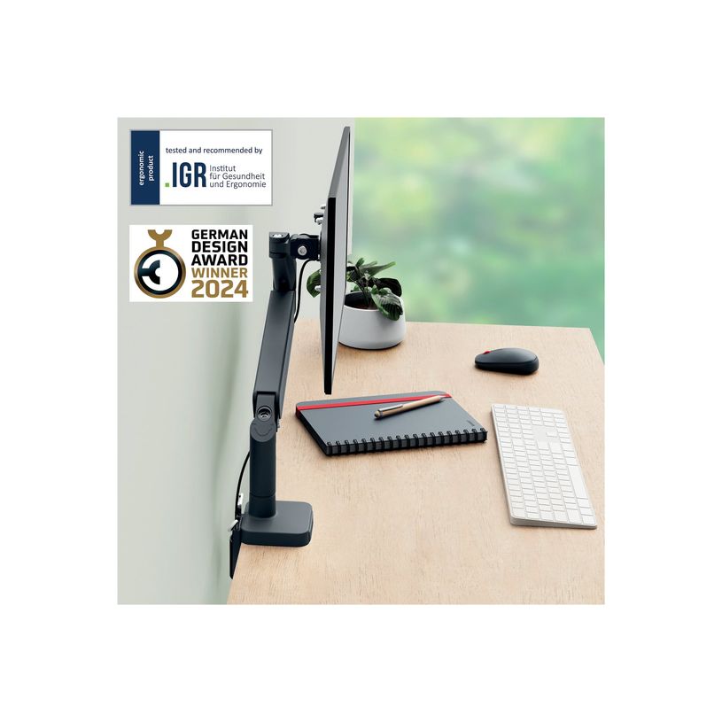 4002432134663-Leitz Ergo - Bras pour écran simple- 17"- 32"- faible encombrement - Métal - Gris fonc