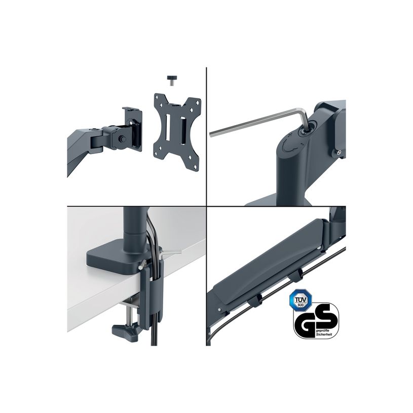 4002432134663-Leitz Ergo - Bras pour écran simple- 17"- 32"- faible encombrement - Métal - Gris fonc