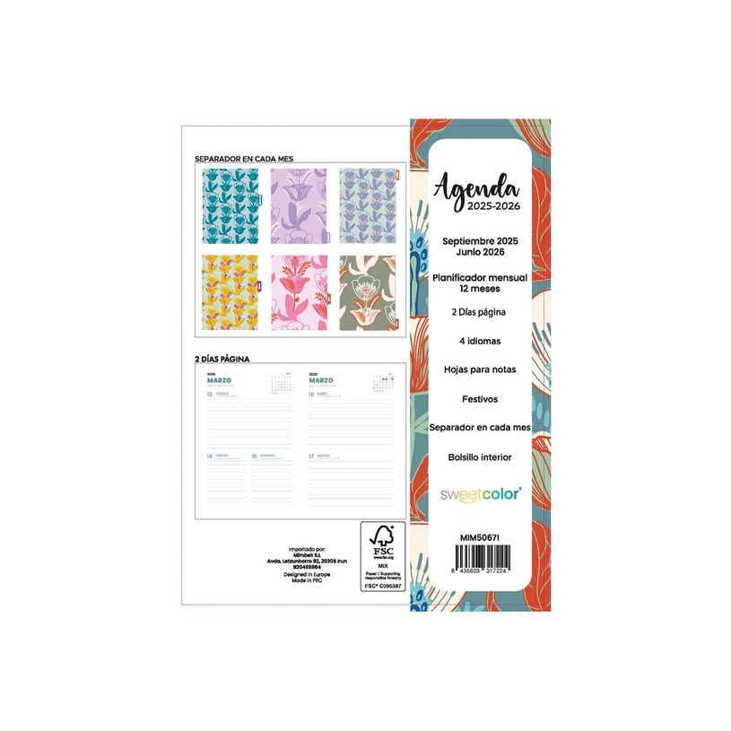 8435603317224-Sweetcolor - Agenda - 2025-2026 - 2 jours par page - reliure à anneaux métalliques - 175-P_405246891_3-1
