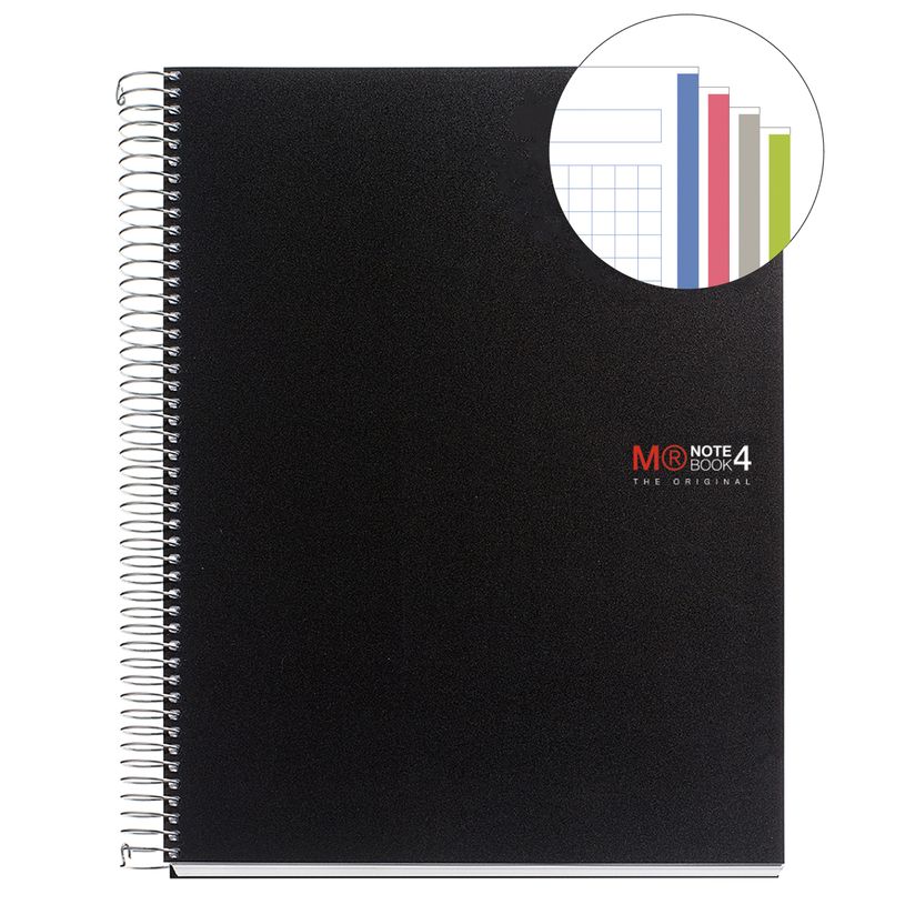 8422593471388-THE ORIGINAL NOTEBOOK, couverture souple, A4, quadrillage 5x5 mm, 140 feuilles de 4 couleurs, Miquelriu--1