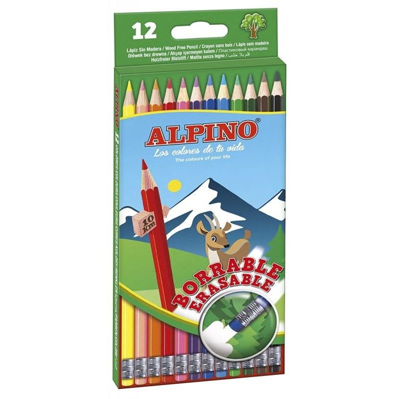 8413240600459-ALPINO - Crayon de couleur - mine - couleurs assorties - avec gomme (pack de 12)-P_605550_1-0