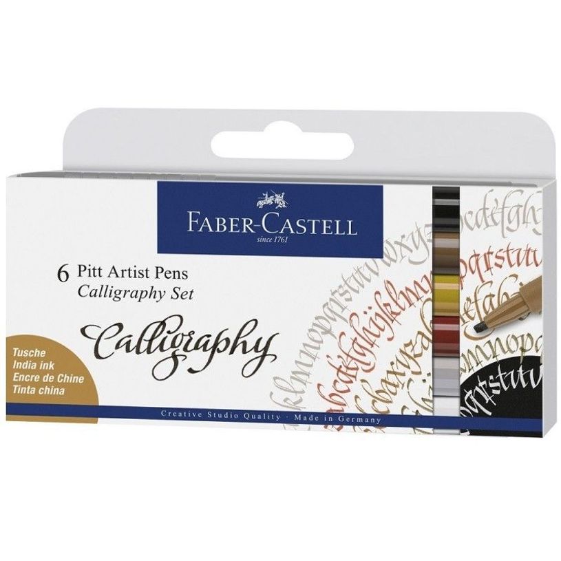 4005401675068-Faber-Castell PITT Artist Pen Calligraphy - Marqueur - permanent - blanc, ombre, gris chaud III, sepia foncé, sanguin, noir - encre in-P_612638_1-0
