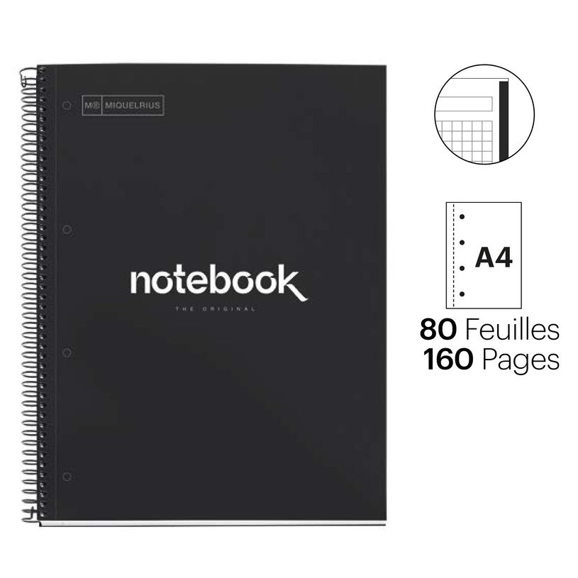8422593460450-Notebook Emotions, couverture rigide, A4, quadrillage 5x5 mm, 80 feuilles de 1 couleur, Miquelrius, Noi--1