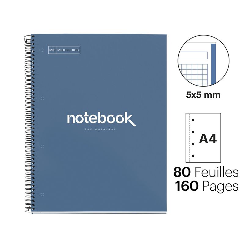 8422593460467-Notebook Emotions, couverture rigide, A4, quadrillage 5x5 mm, 80 feuilles de 1 couleur, Miquelrius, Mar--1