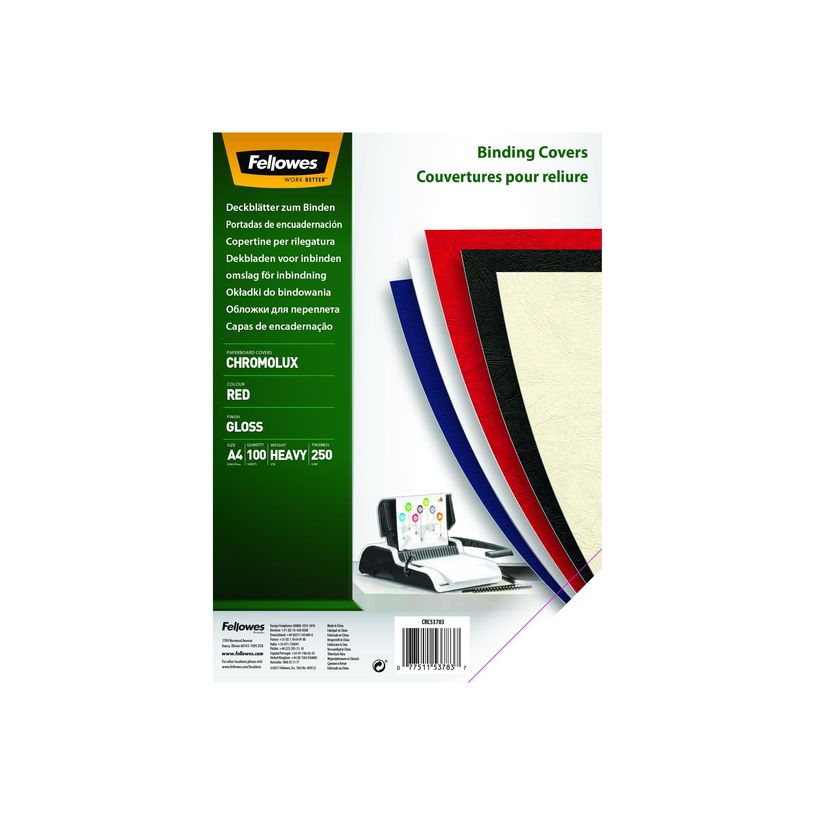 0077511537837-Fellowes Chromolux - Papier cartonné - brillant - A4 (210 x 297 mm) - rouge - 250 g/m² - 100 un-P_646196_1-2