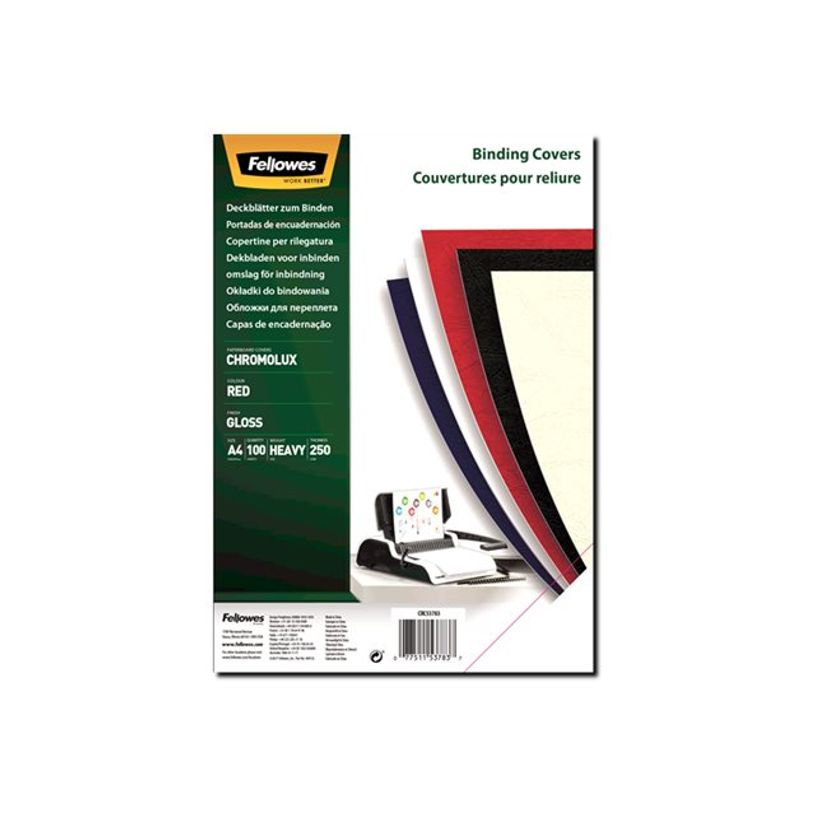 0077511537837-Fellowes Chromolux - Papier cartonné - brillant - A4 (210 x 297 mm) - rouge - 250 g/m² - 100 un-P_646196_2-0
