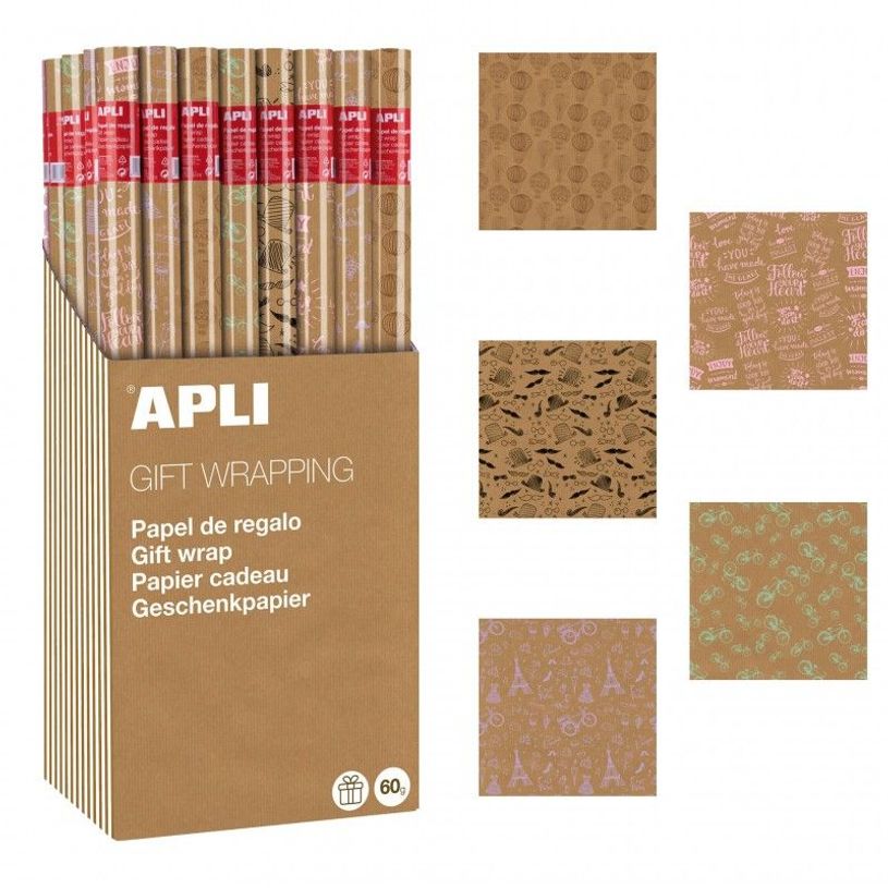 8410782189114-APLI kids Kraft Fun - Emballage cadeau - 70 cm x 2 m - 60 g/m² - variée - papier - 55 roule-P_674838_1-0