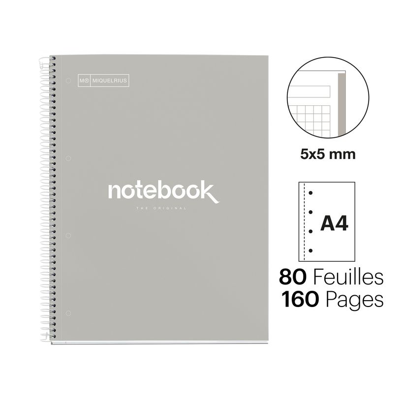 8422593466261-Notebook Emotions, couverture rigide, A4, quadrillage 5x5 mm,  80 feuilles de 1 couleur, Miquelrius, Gr--1