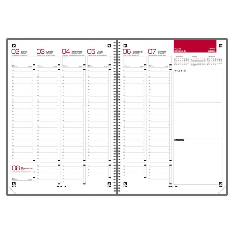 3147280190964-Agenda à élastique Office - 1 semaine sur 2 pages - 21 x 29,7 cm - gris/noir - Oxford--1