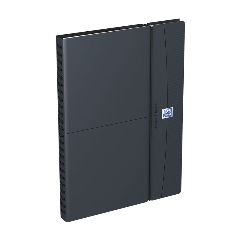 3147280191008-Agenda à élastique Office - 1 semaine sur 2 pages - 15 x 21 cm - gris/noir - Oxford--0