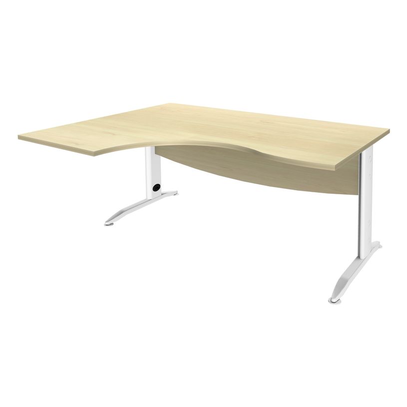 2012348121758-Bureau compact à gauche IDRA - L180 cm - Pieds blanc - plateau imitation Erable (Pieds de renfort obligato-P_79376897_1-0