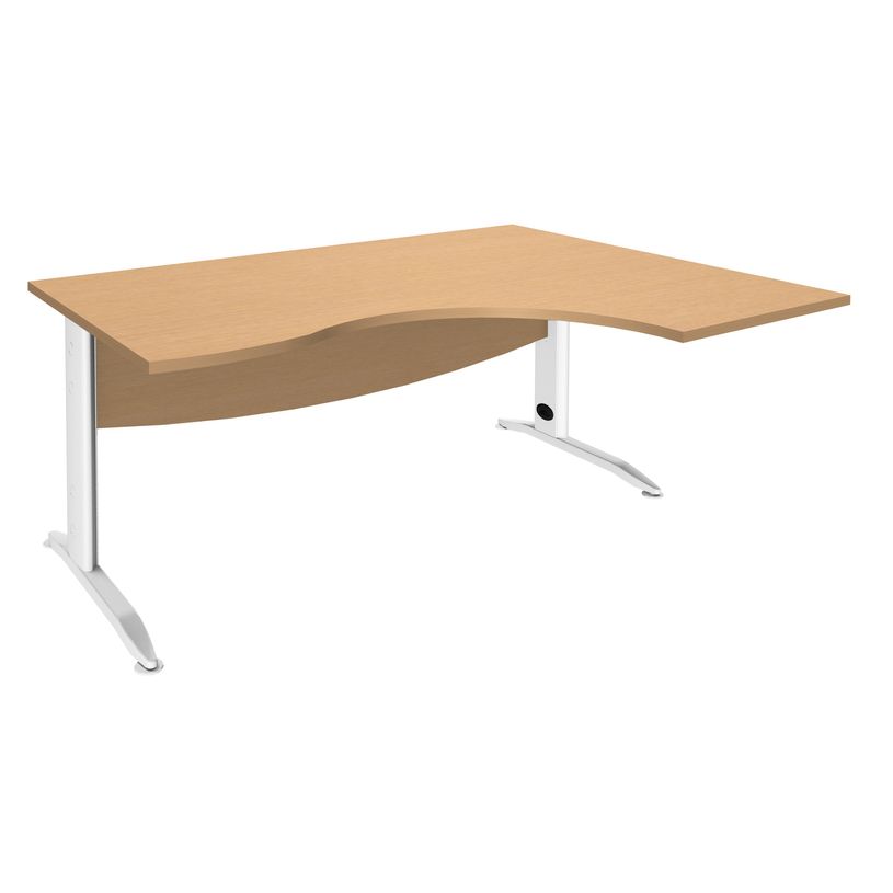 2012348122083-Bureau compact à droite IDRA - L180 cm - Pieds blanc - Plateau imitation Hêtre (Pieds de renfort obligato-P_79376930_1-0