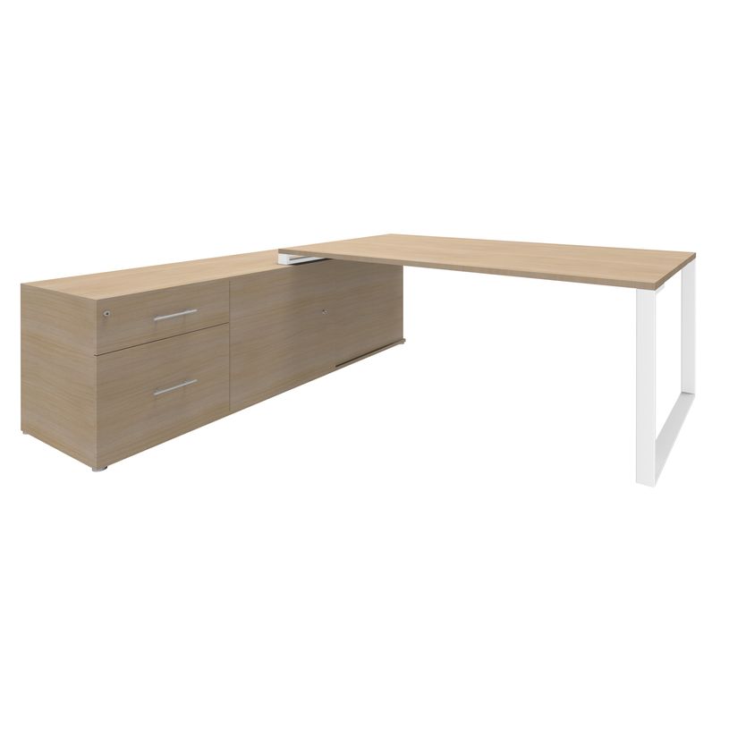 3253310146211-Bureau LOFTER Manager - L180 x P100 x H72,5 cm - console retour à gauche (tiroirs) - pieds blanc - p-P_79395837_1-0