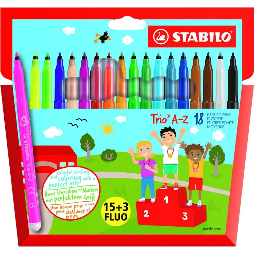 4006381472005-STABILO Trio A-Z - 18 feutres dont 3 fluo - pointe moyenne-P_79399452_1-0
