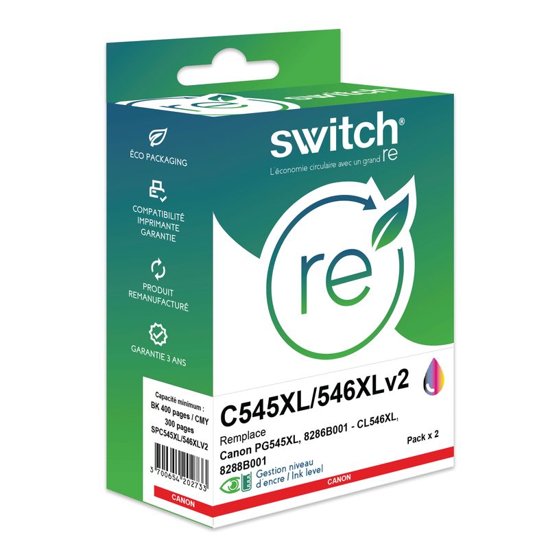 3700654202733-Cartouche remanufacturée Canon PG-545XL/CL-546XL - Pack de 2 - noir, cyan, magenta, jaune - Switch--0